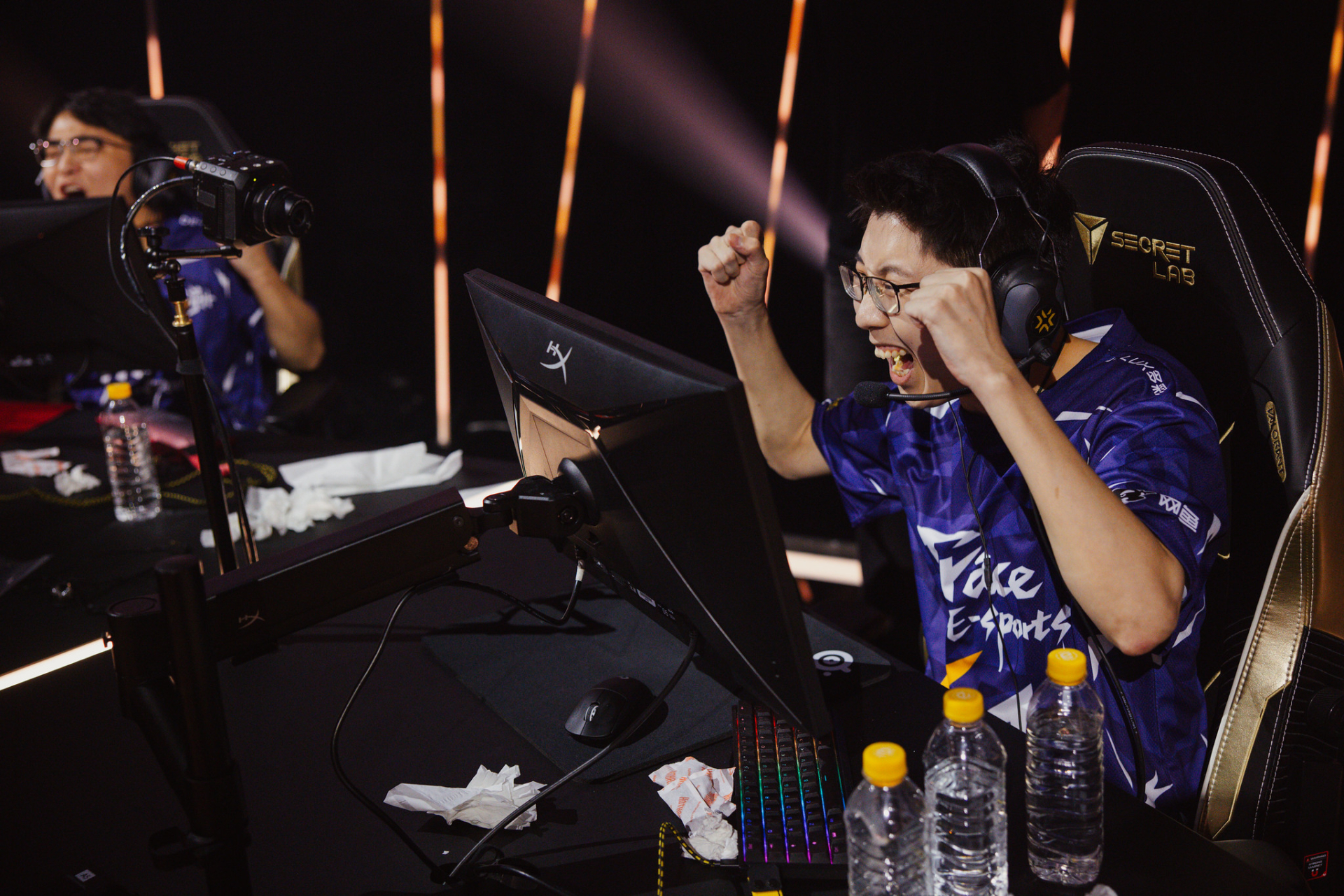 Zhang "LuoK1ng" Zhanpeng of Trace Esports reacts on stage after victory against Team Vitality at VALORANT Champions Seoul